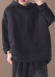 Chic black cotton tunics for women winter box hooded blouses - bagstylebliss