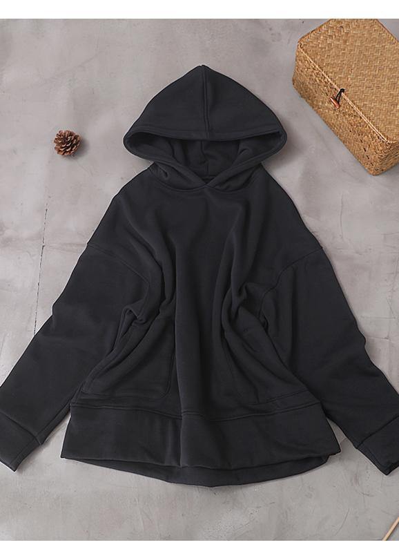 Chic black cotton tunics for women winter box hooded blouses - bagstylebliss