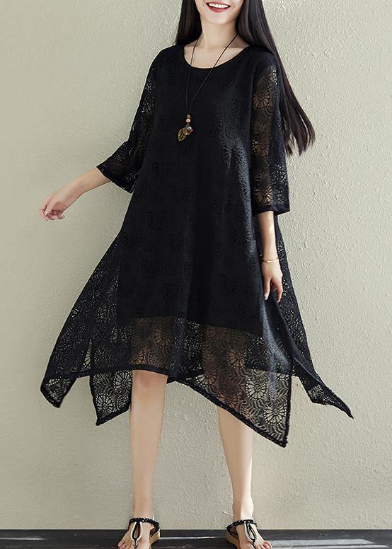 Chic black lace clothes Women Pakistani Fabrics side open Plus Size summer Dresses - bagstylebliss