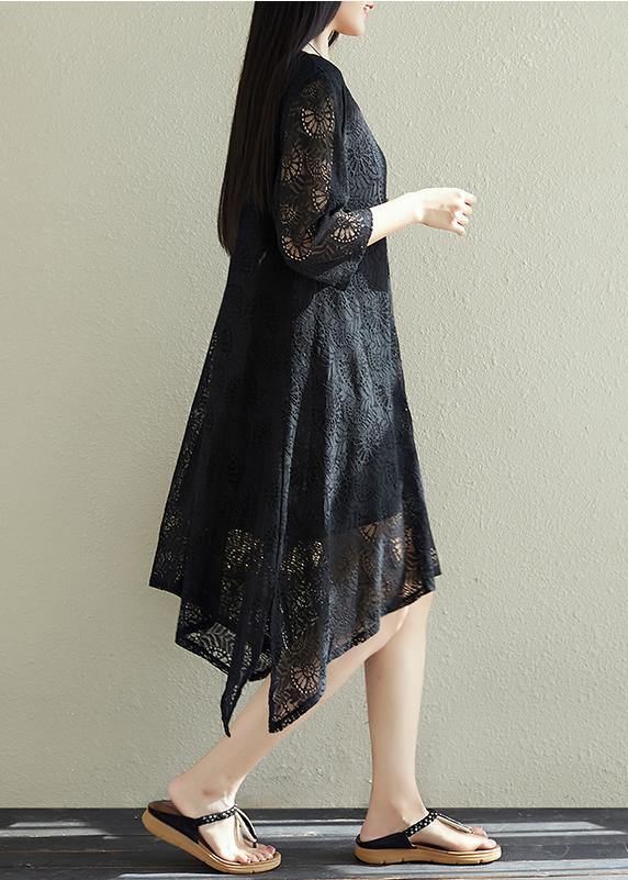 Chic black lace clothes Women Pakistani Fabrics side open Plus Size summer Dresses - bagstylebliss