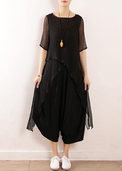 Chic black linen clothes For Women o neck short summer blouses - bagstylebliss