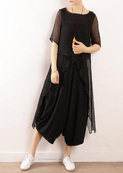Chic black linen clothes For Women o neck short summer blouses - bagstylebliss