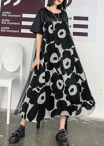 Chic black print quilting clothes o neck patchwork Maxi Dress - bagstylebliss