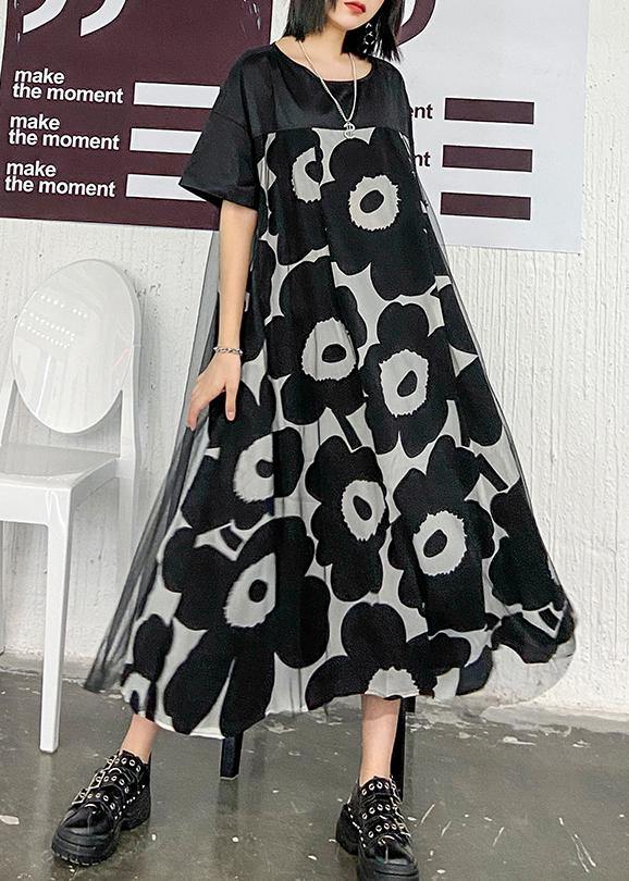 Chic black print quilting clothes o neck patchwork Maxi Dress - bagstylebliss
