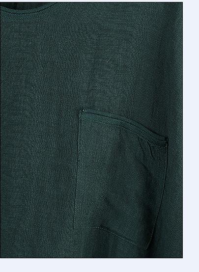 Chic blackish green linen clothes For Women side open Plus Size Clothing v neck blouse - bagstylebliss
