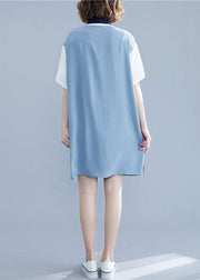 Chic blue Cotton clothes patchwork summer shirt Dress - bagstylebliss