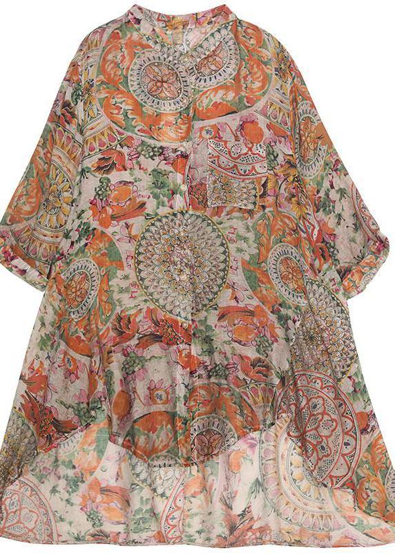 Chic cotton tunic top Korea Retro Printed High Low Hem Comfortable Blouse - bagstylebliss