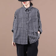 Chic black plaid shirts women lapel pockets Dresses shirt - bagstylebliss