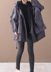 Chic dark gray fine outwear Inspiration hooded false two pieces jackets - bagstylebliss
