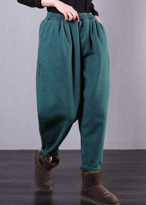 Chic elastic waist wide leg pants stylish blue Outfits pockets harem pants - bagstylebliss