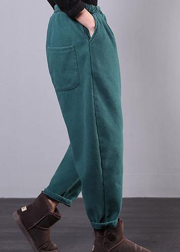 Chic elastic waist wide leg pants stylish blue Outfits pockets harem pants - bagstylebliss