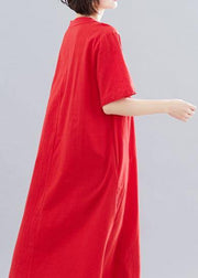 Chic embroidery cotton clothes linen red Dresses summer - bagstylebliss