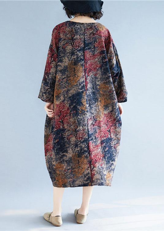 Chic floral cotton tunic dress o neck baggy Kaftan Dresses - bagstylebliss