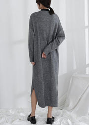 Chic gray Sweater weather Moda v neck Button Down tunic fall knit dresses - bagstylebliss