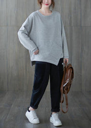 Chic gray clothes For Women o neck asymmetric Midi top - bagstylebliss