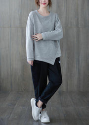 Chic gray clothes For Women o neck asymmetric Midi top - bagstylebliss