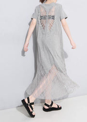 Chic gray cotton clothes Women lace patchwork Maxi summer hollow out Dresses - bagstylebliss