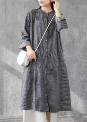 Chic gray striped linen Tunics stand A line skirts Art  Dresses - bagstylebliss