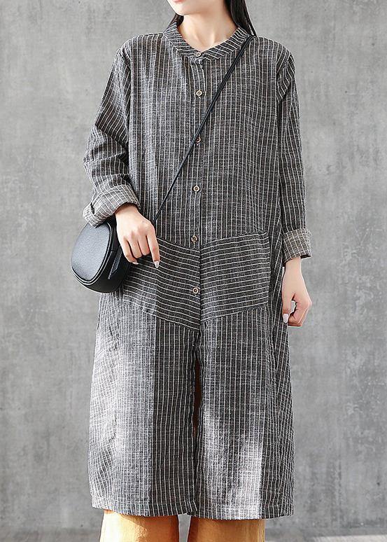 Chic gray striped linen Tunics stand A line skirts Art  Dresses - bagstylebliss