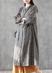Chic gray striped linen Tunics stand A line skirts Art  Dresses - bagstylebliss