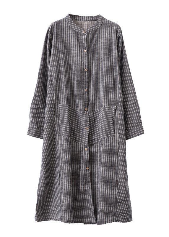 Chic gray striped linen Tunics stand A line skirts Art  Dresses - bagstylebliss