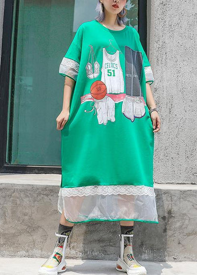 Chic green print cotton quilting clothes patchwork o neck Traveling summer Dresses - bagstylebliss