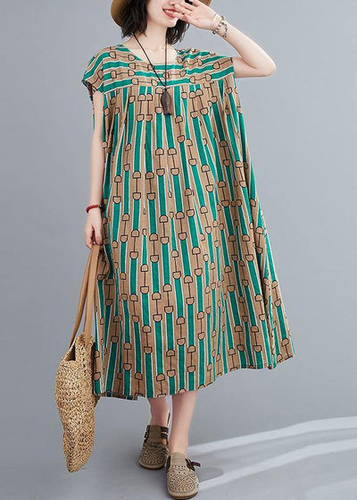 Chic green print dress o neck Cinched Dresses summer Dresses - bagstylebliss