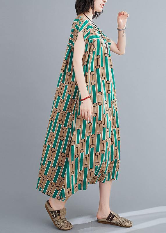 Chic green print dress o neck Cinched Dresses summer Dresses - bagstylebliss