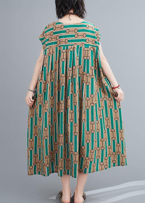 Chic green print dress o neck Cinched Dresses summer Dresses - bagstylebliss