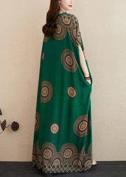 Chic green print outfit v neck Batwing Sleeve Kaftan summer Dresses - bagstylebliss