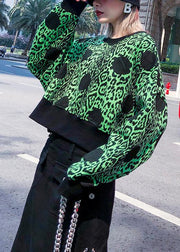 Chic green prints cotton clothes long sleeve o neck shirts - bagstylebliss