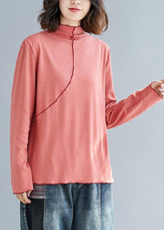 Chic high neck cotton tunics for women Cotton pink shirt - bagstylebliss