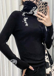 Chic high neck tops women black Letter silhouette tops - bagstylebliss