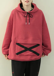 Chic hooded drawstring clothes pink tunic shirt - bagstylebliss