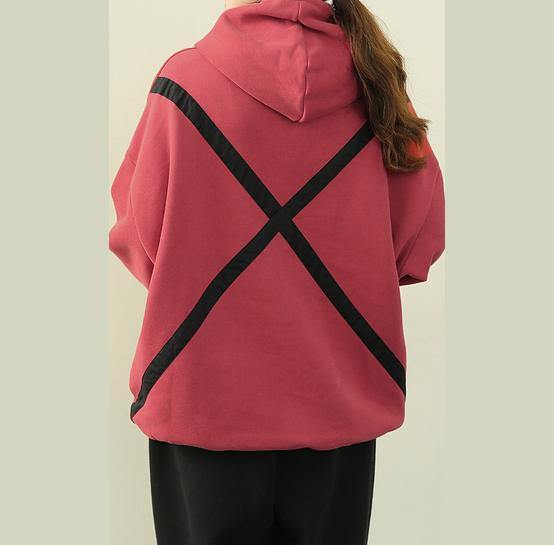 Chic hooded drawstring clothes pink tunic shirt - bagstylebliss