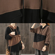 Chic hooded patchwork Blouse Tutorials chocolate tops - bagstylebliss