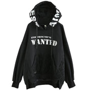 Chic hooded patchwork top silhouette black Letter daily blouse - bagstylebliss