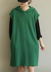 Chic hooded pockets fall Tunic Sleeve green Dress - bagstylebliss