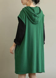 Chic hooded pockets fall Tunic Sleeve green Dress - bagstylebliss