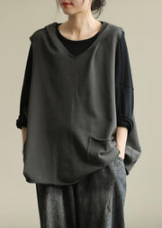 Chic hooded sleeveless tops women Work gray blouse - bagstylebliss