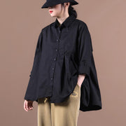 Chic lapel large hem fall shirts women Work Outfits black tops - bagstylebliss
