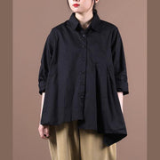 Chic lapel large hem fall shirts women Work Outfits black tops - bagstylebliss