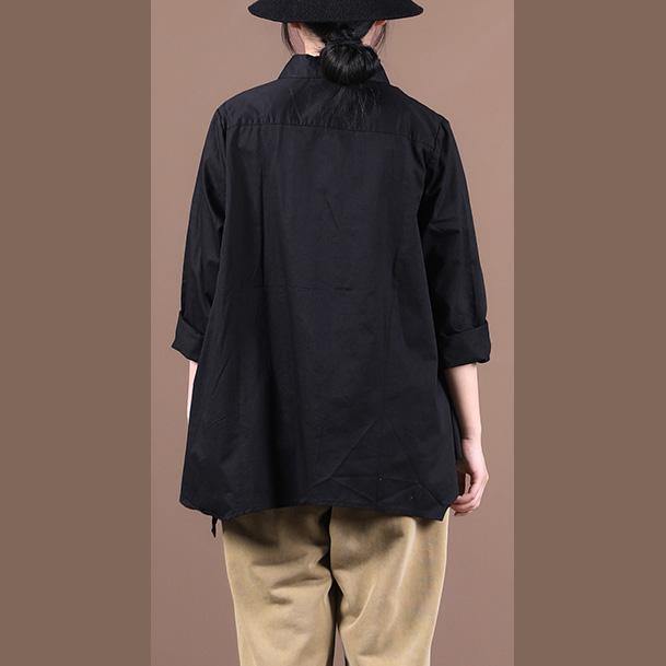 Chic lapel large hem fall shirts women Work Outfits black tops - bagstylebliss