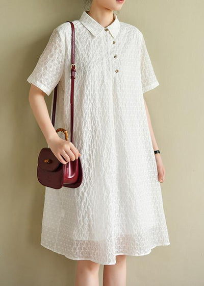 Chic lapel summer quilting dresses Inspiration white dotted Dress - bagstylebliss