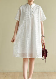 Chic lapel summer quilting dresses Inspiration white dotted Dress - bagstylebliss