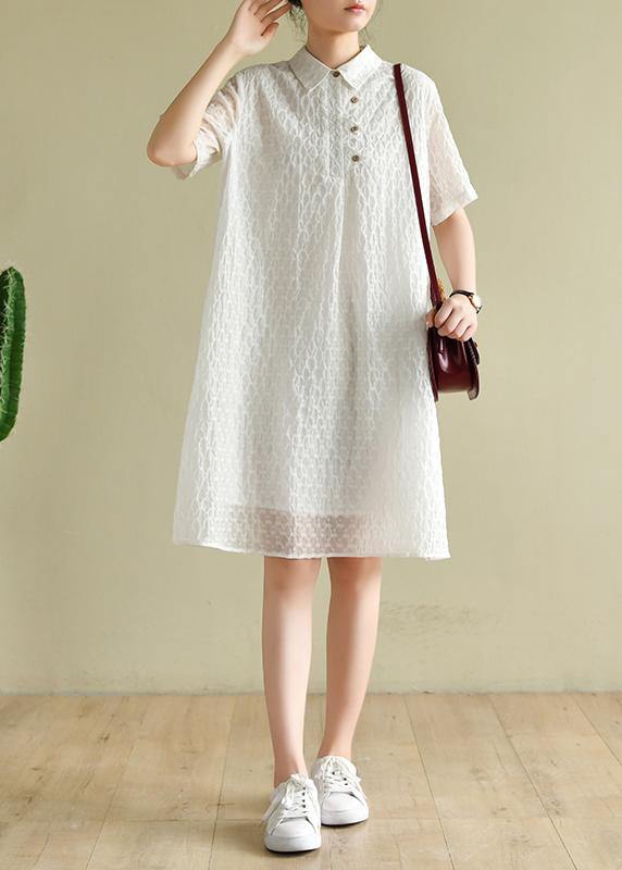 Chic lapel summer quilting dresses Inspiration white dotted Dress - bagstylebliss