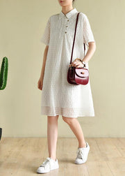 Chic lapel summer quilting dresses Inspiration white dotted Dress - bagstylebliss