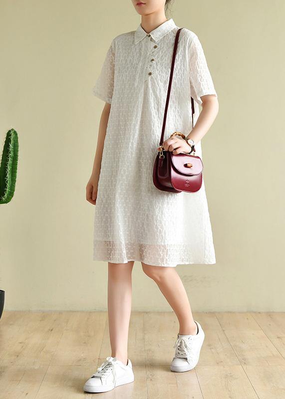 Chic lapel summer quilting dresses Inspiration white dotted Dress - bagstylebliss
