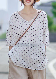 Chic linen Blouse Vintage Casual Linen Dot V-Neck Women Blouse - bagstylebliss