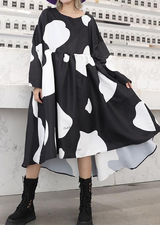 Chic low high design cotton high waist Tunics Sleeve black cotton robes Dresses - bagstylebliss